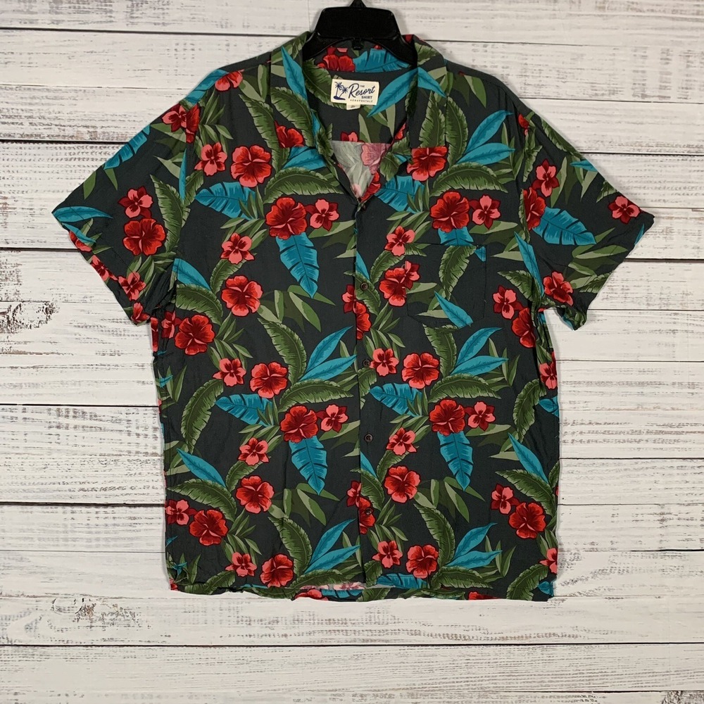 Aeropostale Shirt Mens XL Camp Collar Resort Hawaiian Multicolor Floral Rayon